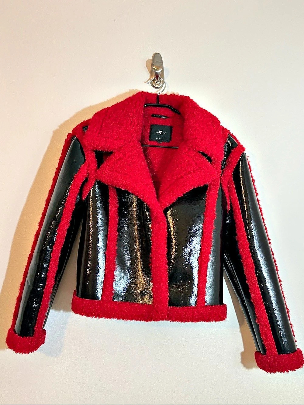 7 For All Mankind Color Block Jacket in Red & Black Size Medium
